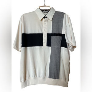 Idletime Vintage Polo Bowling Shirt Mod‎ Retro Men’s Size Large Cream Black